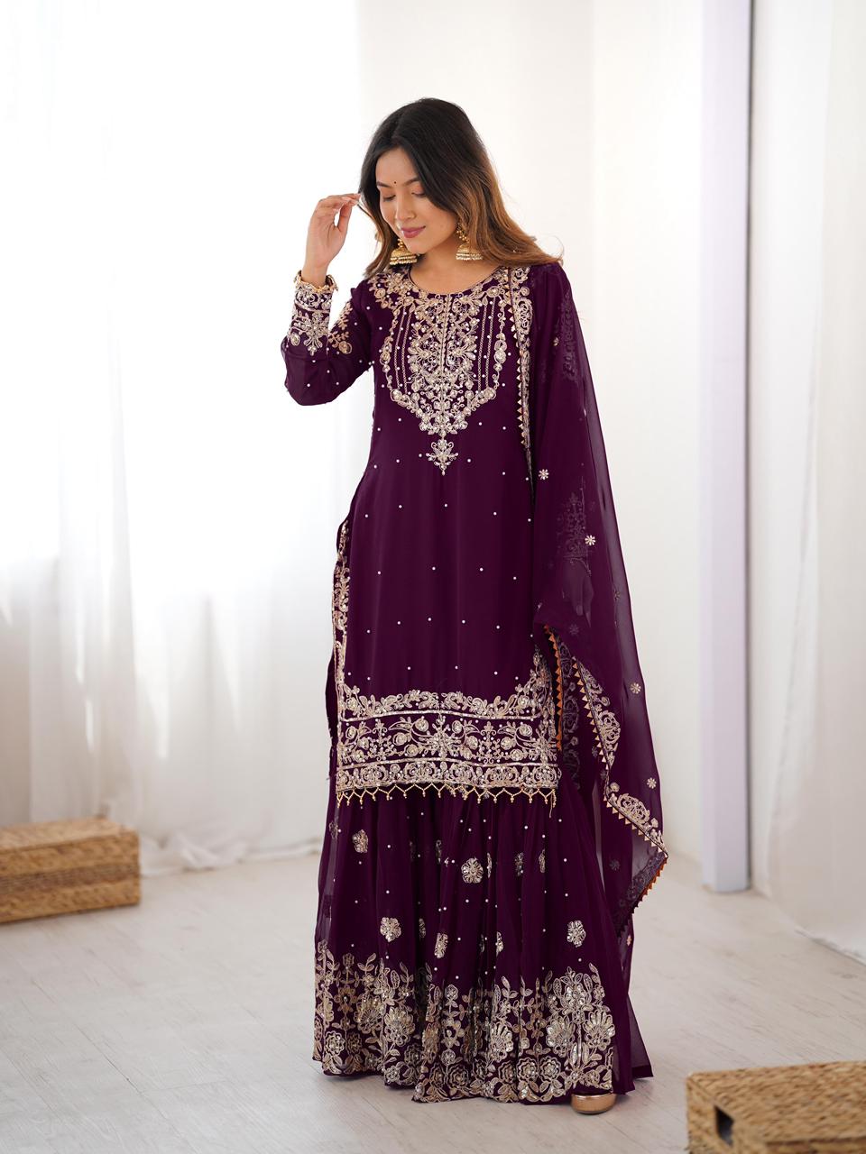 Morden Wedding Partywear Top & Sharara Suit
