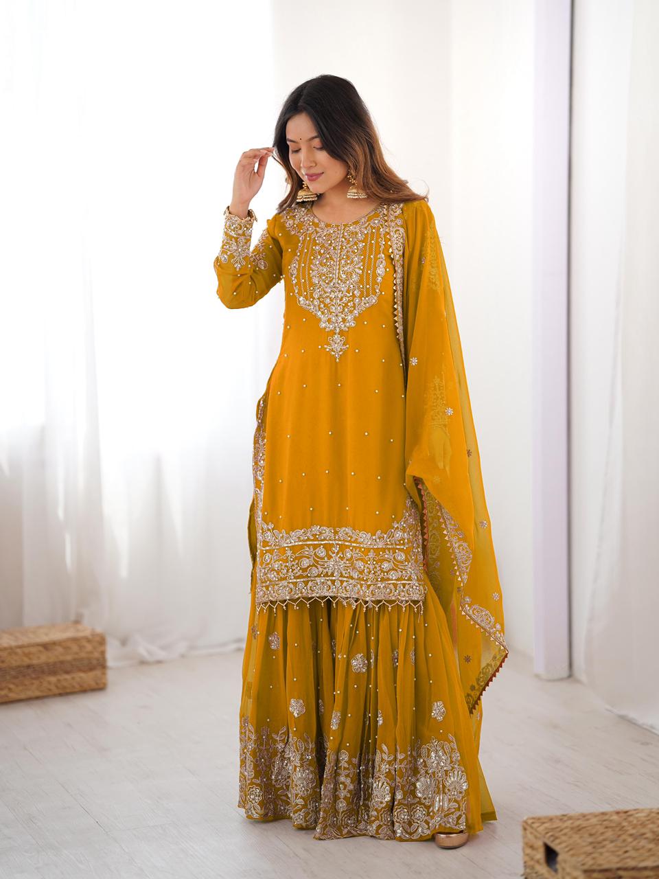 Morden Wedding Partywear Top & Sharara Suit