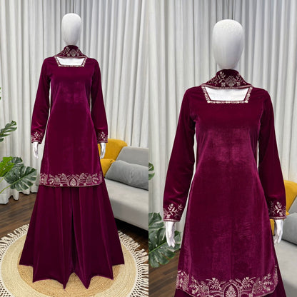 Designer Velvet Top & Sharara Suit