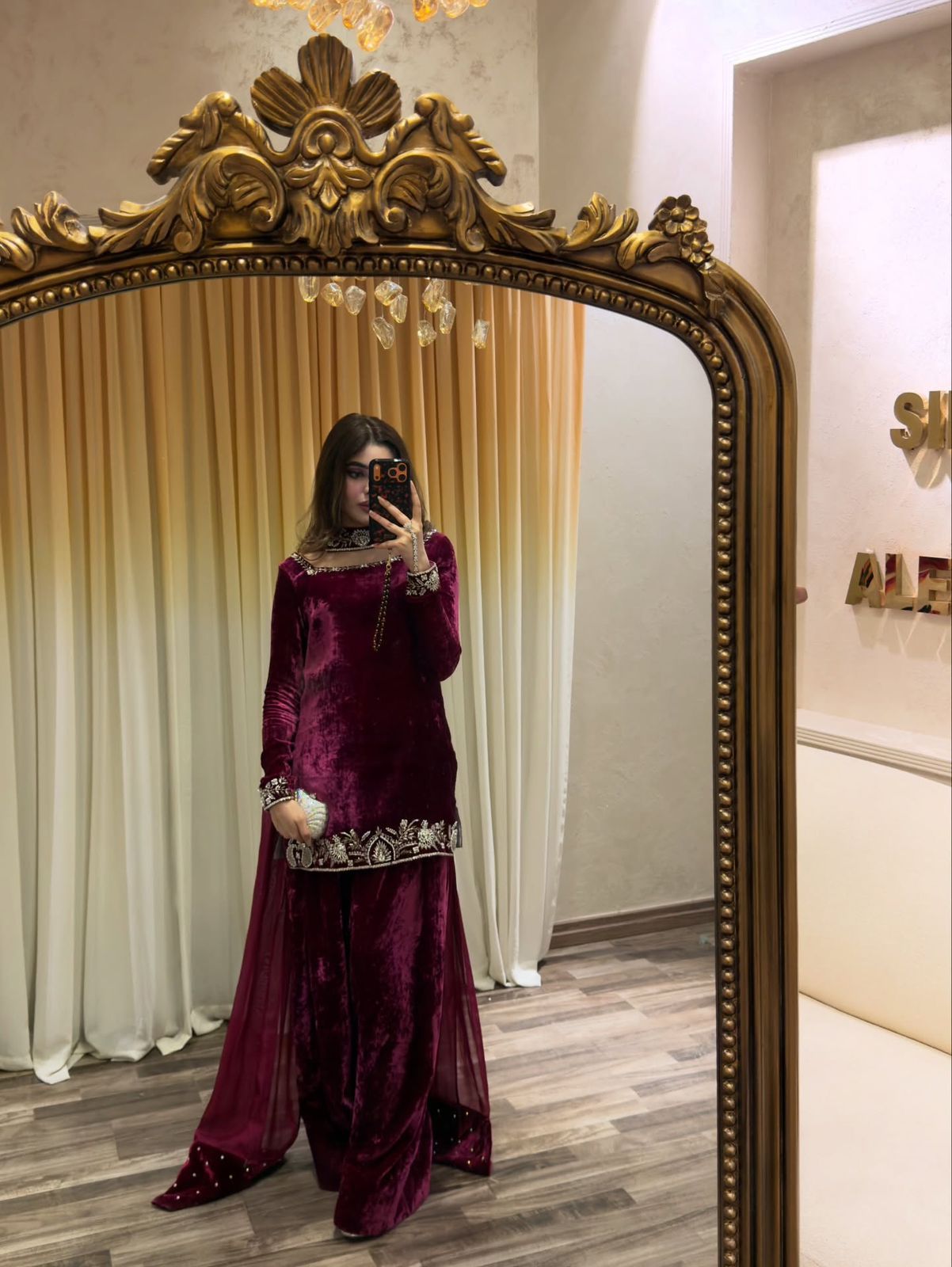 Designer Velvet Top & Sharara Suit