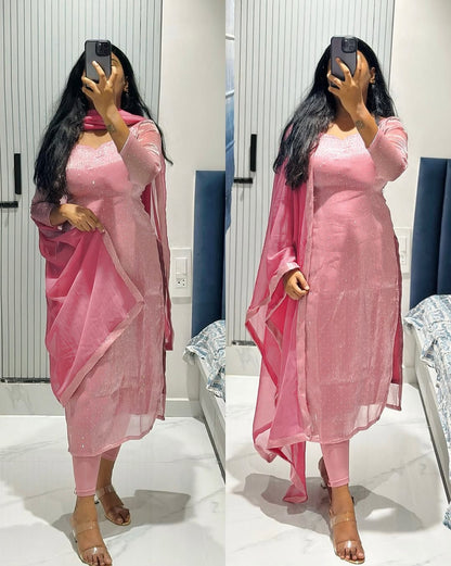 Latest Pink Color Top & Pent With Dupatta