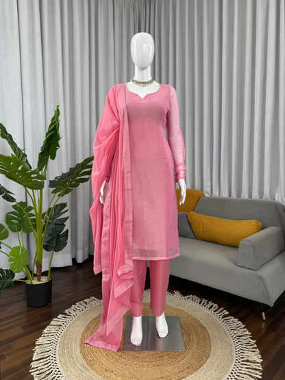 Latest Pink Color Top & Pent With Dupatta