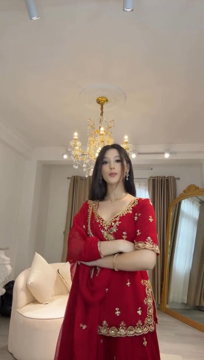 Morden Wedding Party Wear Top & Sharara Suit