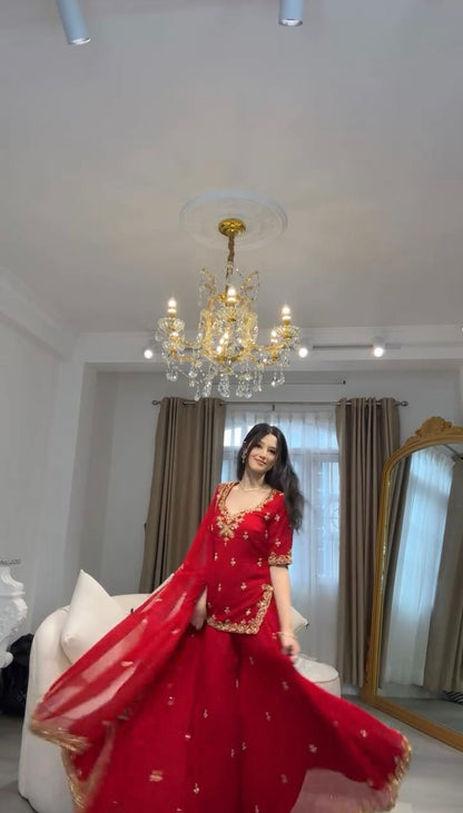 Morden Wedding Party Wear Top & Sharara Suit