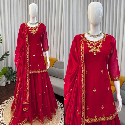 Morden Wedding Party Wear Top & Sharara Suit