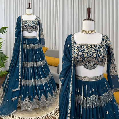 Heavy  Sequin Work Blue Color Lehengha