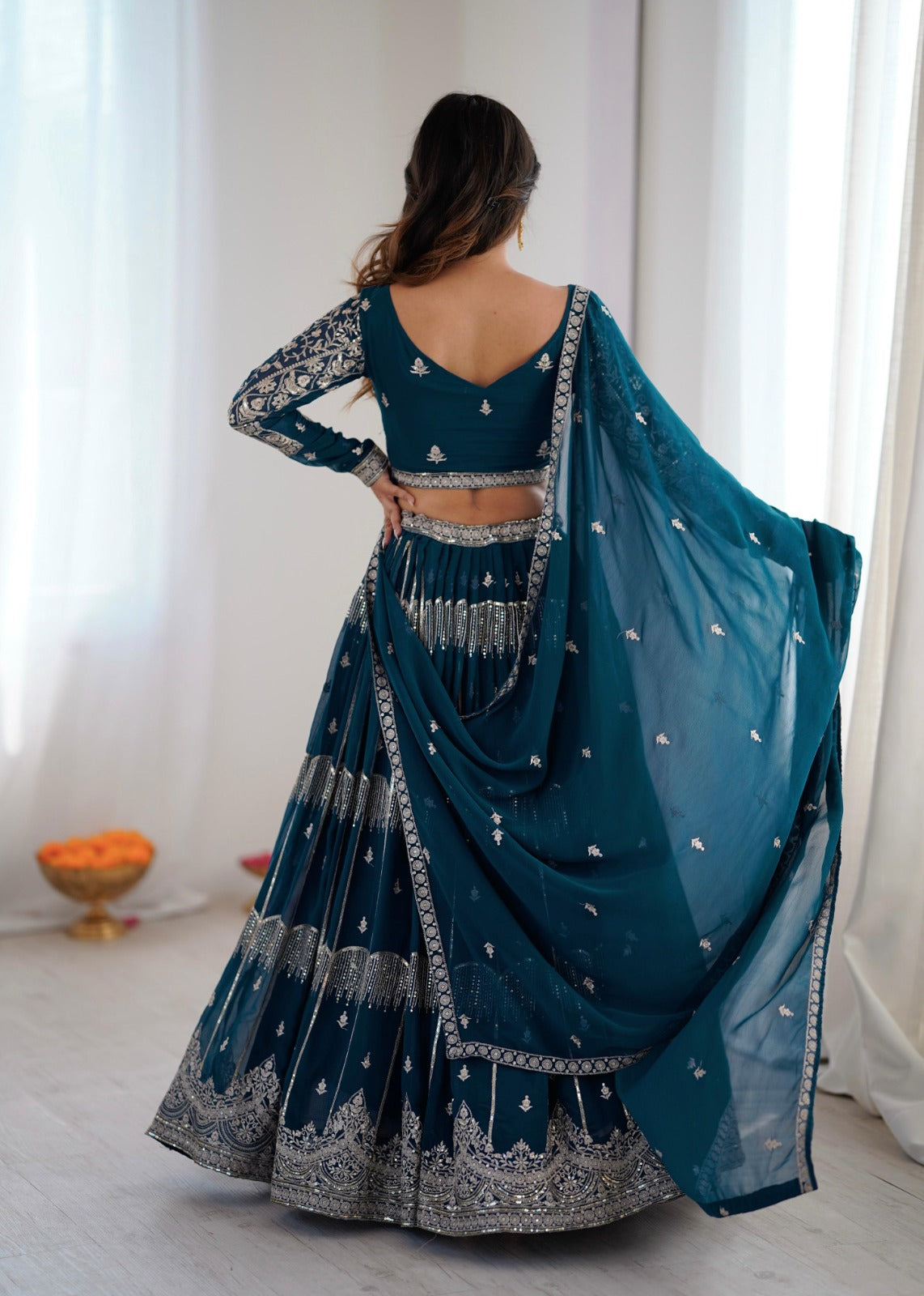 Heavy  Sequin Work Blue Color Lehengha