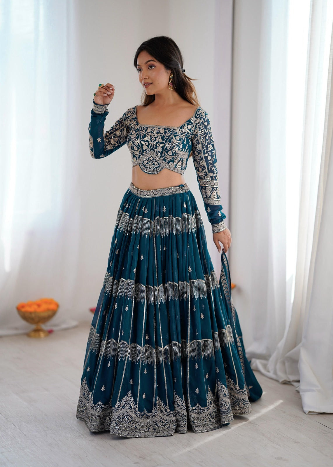 Heavy  Sequin Work Blue Color Lehengha