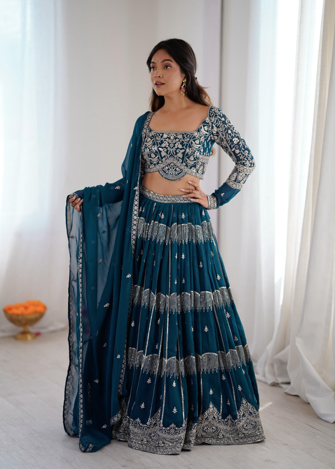 Heavy  Sequin Work Blue Color Lehengha