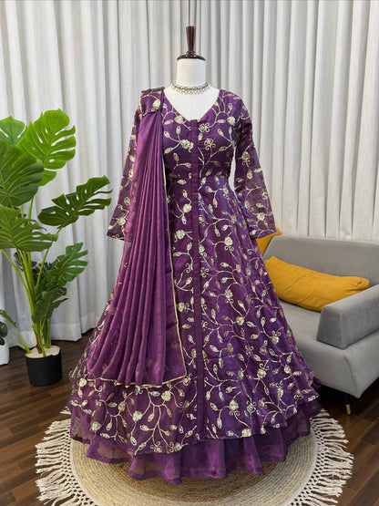 New Purple Color Anarkali Gown