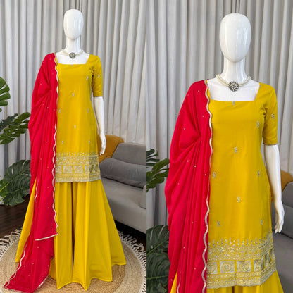 Elegant Wedding Yellow Color Top & Sharara Suit