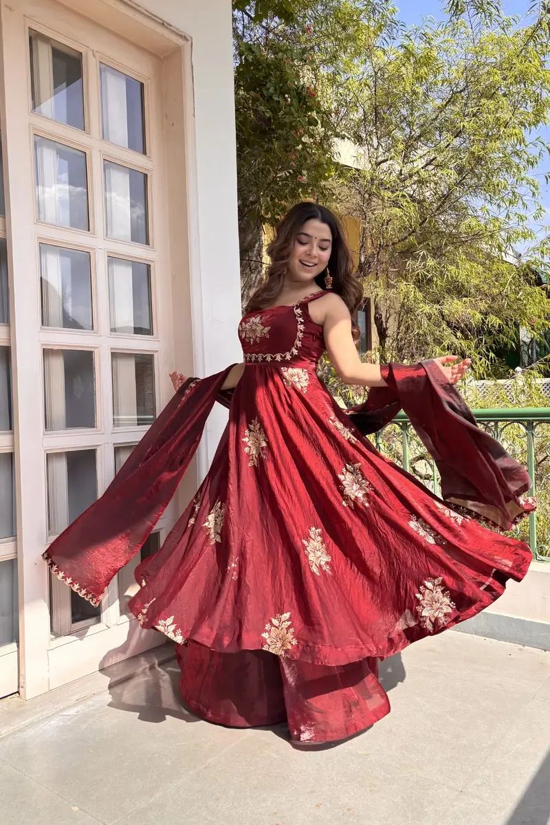 Traditional Wedding Maroon Color Anarkali Suits