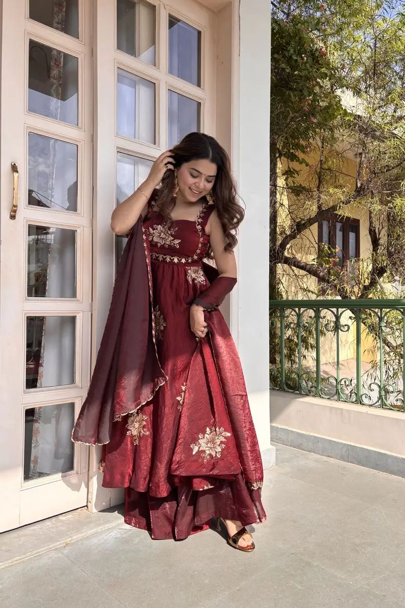 Traditional Wedding Maroon Color Anarkali Suits