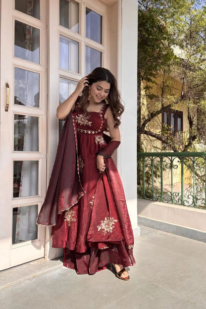 Traditional Wedding Maroon Color Anarkali Suits