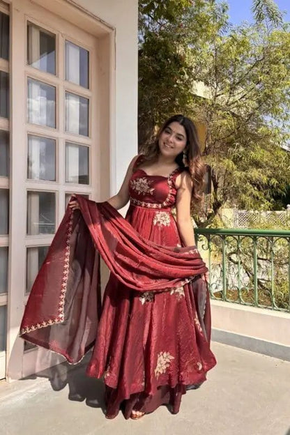 Traditional Wedding Maroon Color Anarkali Suits