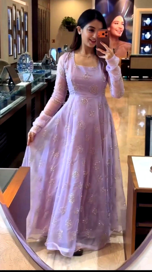 Classic Wedding Embroidered lawender Anarkali Suits