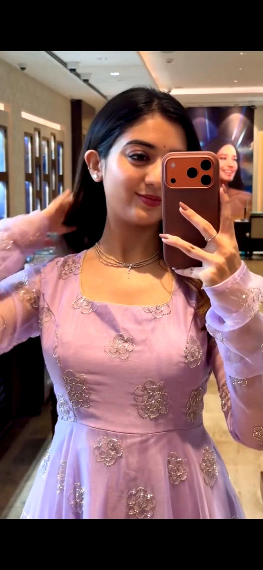Classic Wedding Embroidered lawender Anarkali Suits