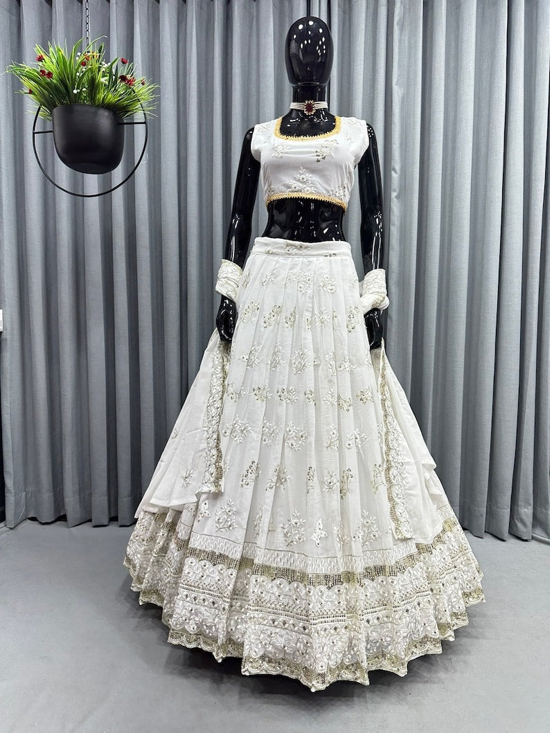 Most Attractive Party Wear White Sequin Work Lehenga Choli