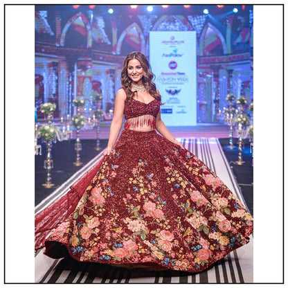 Hina Khan Latest Maroon Bridal Lehenga For Wedding