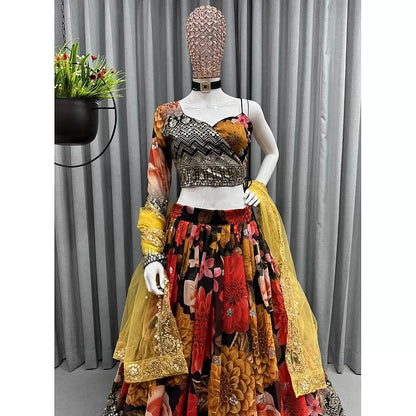 Multicolor georgette flower printed embroidered designer lehenga choli