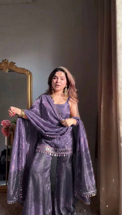 Trendy New Wedding Sky Sharara Suit