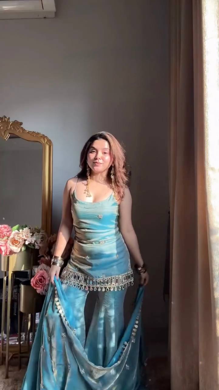 Trendy New Wedding Sky Sharara Suit