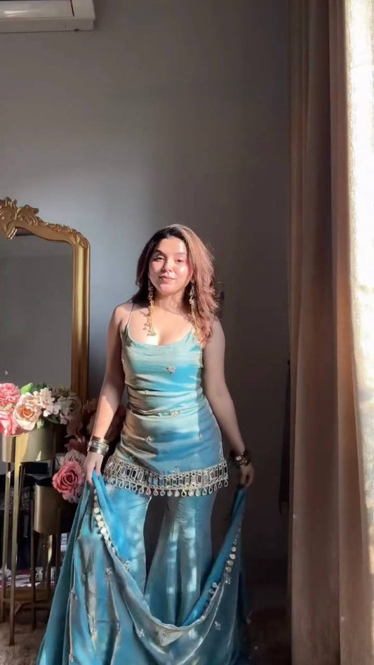 Trendy New Wedding Sky Sharara Suit