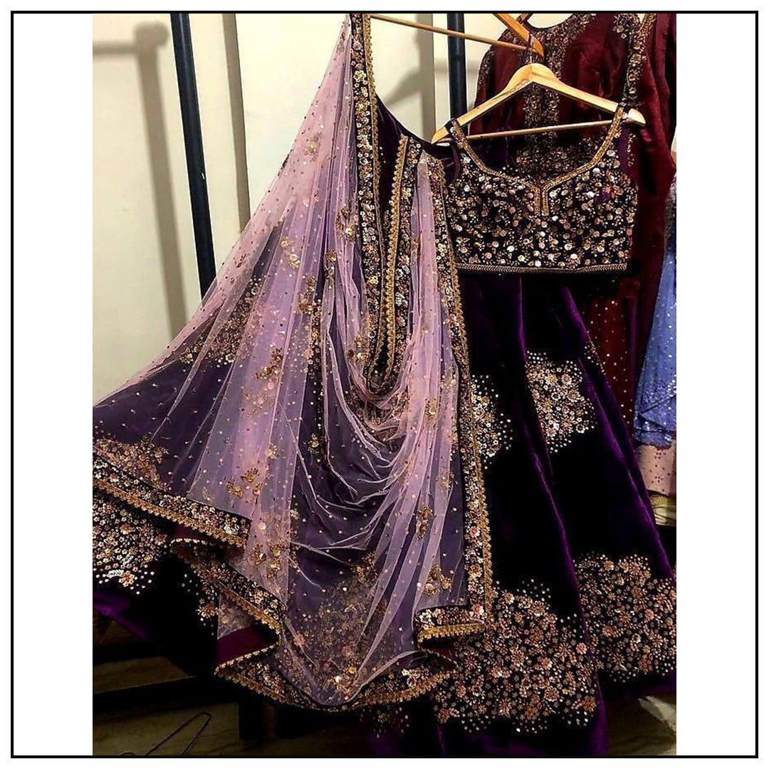 Buy Beautiful Velvet Fabric Wine Color Designer Lehenga Choli